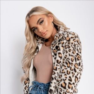 Leopard Faux Fur Cropped Bomber Jacket